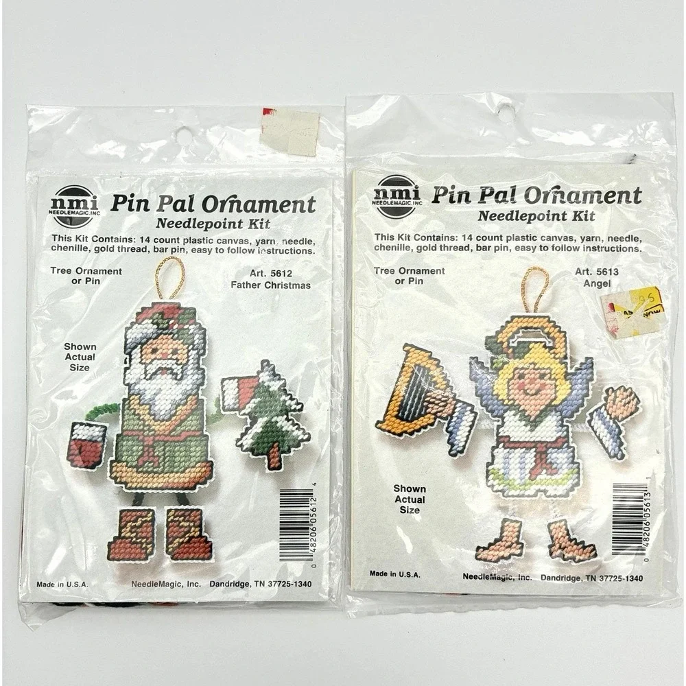 NMI Pin Pal Ornament Needlepoint Canvas Kit Lot of 7 Christmas Santa Elf NOS